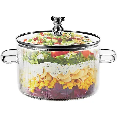 Saucepan Stove Heat-resistant Glass Cooking Pot Salad Bowl Soup W/ Lid & Handel~ • £20.99