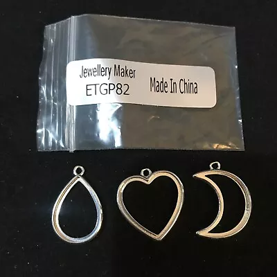 £2.50 • Buy SILVER PLATED BASE METAL BACKLESS BEZELS - Heart, Teardrop, Moon Jewellery Maker