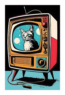 1950s Cat TV - A Mid Century Modern Atomic Age TV With A Cat TVC8 • $24.99