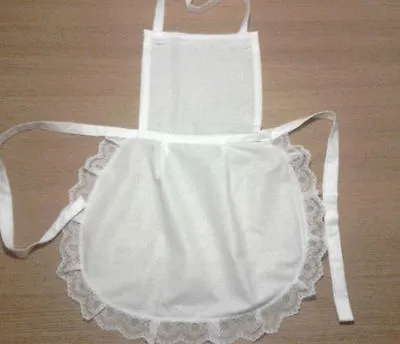  Ladies White Full Cotton Apron Pinny Lace Vintage Edwardian  Victorian Maid • £7.99