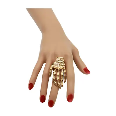 Women Gold Metal Ring Fashion Elastic Band Skeleton Bones Finger Hand Halloween • $11.21