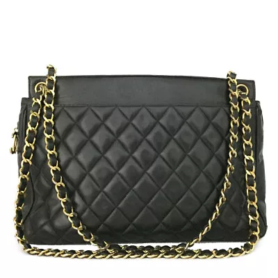 CHANEL Quilted Matelasse Lambskin CC Logo Chain Shoulder Tote Bag Black/9X0003 • £206.79
