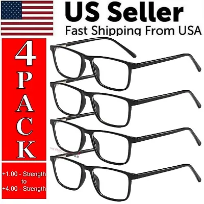 $8.49 • Buy Reading Glasses Mens Womens Unisex Readers Eyeglasses 4 Pack Glasses New Square 
