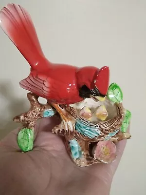 VTG ADORABLE NAPCO CERAMICS CARDINAL Mom Feeding Baby Birds Figurine As Is JAPAN • $158