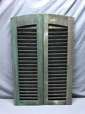 Pair Green Arch Top 13x38 Antique House Window Wood Louvered Shutters 274-24B • $195