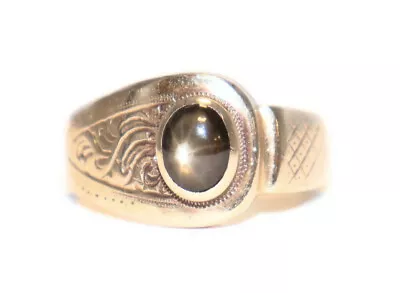 Men's 10KT Yellow Gold 0.75ctw Oval Cabochon Black Star Sapphire Ring Size 13 • $616.95