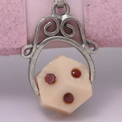 Antique Victorian DICE 3 Spinner Paste Silver Fob Charm Pendant • $9.99