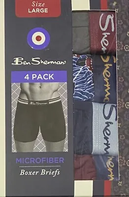 Ben Sherman 4-Men's Microfiber  Boxer Briefs Large (36-38)  Gray/Blue/Burgundy • $26.98