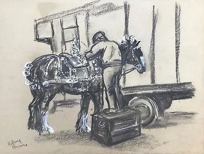 Hilary Penrose - Original Charcoal Drawing With Bodycolour -  Prinking Up   • £15