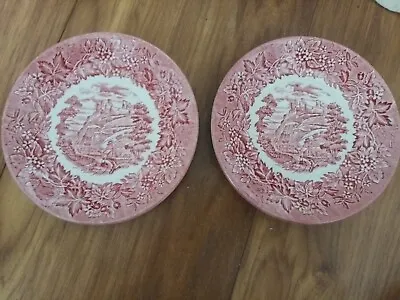 2 X Vintage British Red White Ironstone Olde Country Castles Saucers • £14.99