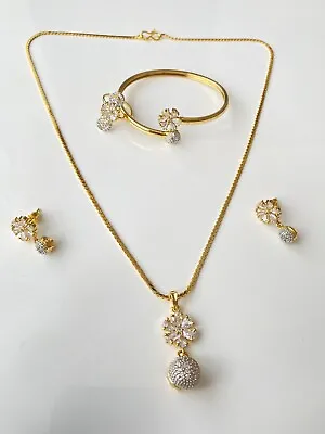 £15.50 • Buy Indian/Pakistani White Stone AD Zircon Combo Jewellery Set With Adjustable Ring