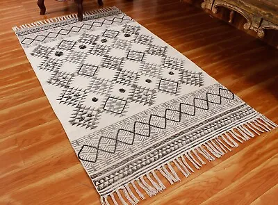 Natural Cotton Dhurries Hand Woven Mats Living Room Area Rugs Kitchen Gray Kilim • $119.28