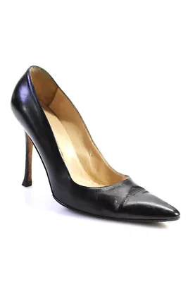 Manolo Blahnik Womens Leather Pointed Toe Slide On Pumps Black Size 38 8 • $89.99