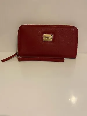 Kenneth Cole Large Red Leather Zip Around Wallet Purse With Removable Wristlet • £19.99