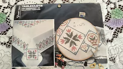 VOGART Tablecloth Stamped For Embr For Ballpoint Painting 8735H  Flower Basket = • $6