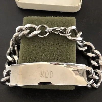 Vtg Nickle Silver Chain Men’s ID Monogramed Bracelet “Rod” • $10