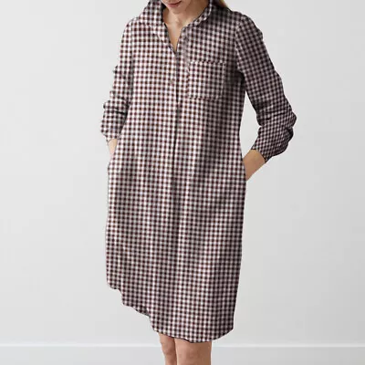 Women Shirt Plaid Dress Casual Long Sleeves Check Shirt Loose Dresses Blous • £11.69