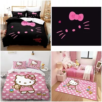 Hello Kitty 3D Doona Duvet Cover Pillowcase Bedding Set Floor Mat Carpet • $32.99