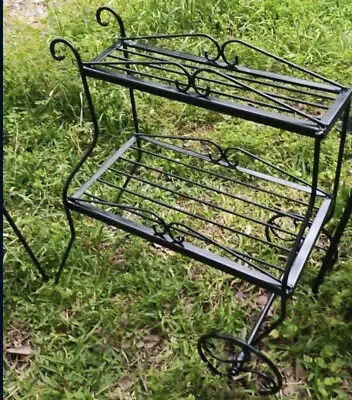 Vintage 2-tier Wrought Iron Metal Plant Flower Stand Cart • $95