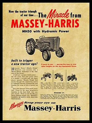 1956 Massey Harris Tractors NEW Metal Sign: Model MH-50 W/ Hydramic Power Intro • $19.88