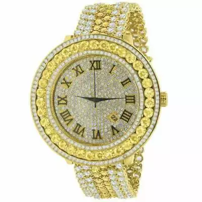  Custom Big Face XXL Multi Czs Canary & White Removable Bezel Men's Wrist Watch • £192.75