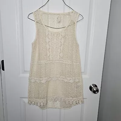 A'Reve Anthropologie Tank Top Lace Open Knit Sequin Boho Sheer Women's Small • $14.99