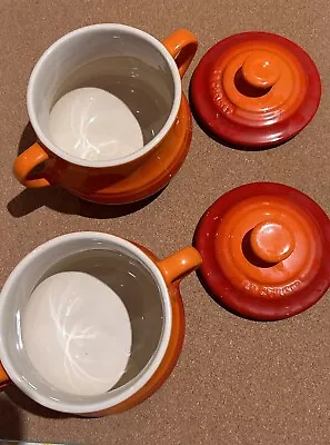 Le Creuset Bright Orange Soup Bowls With Lids • £10