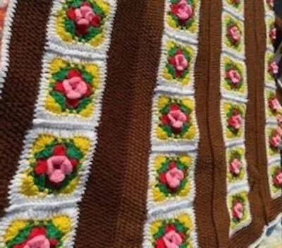 Large Vintage Crocheted 3D Granny Square Roses Throw Blanket 94 X 61 * • $19.99