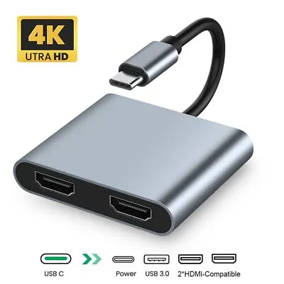 $21.64 • Buy Type-C To Dual HDMI USB C Hub Adapter 4 In 1 Docking Station For Laptop Phone PC