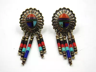 Native American QT Signed Handmade Sterling Silver Dangle Earrings • $29.99