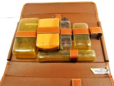 VTG Mens Travel Grooming Toiletry Kit Topgrain Cowhide Brown Leather Case USA • $14.89