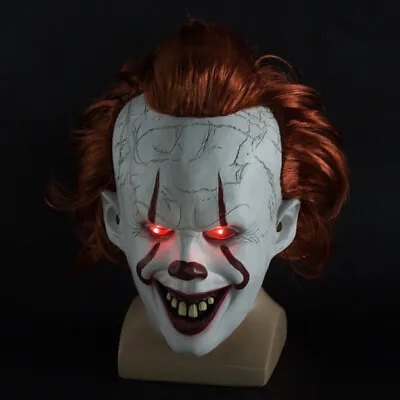 Cosplay Scary Clown Latex LED Costume Props Pennywise IT Mask Halloween Party • £12.99
