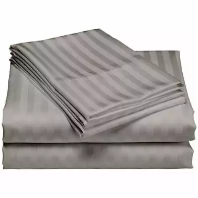 400 Thread Count Satin Stripe Flat Sheet 100% Egyptian Cotton Sateen Bed Sheets • £21.99