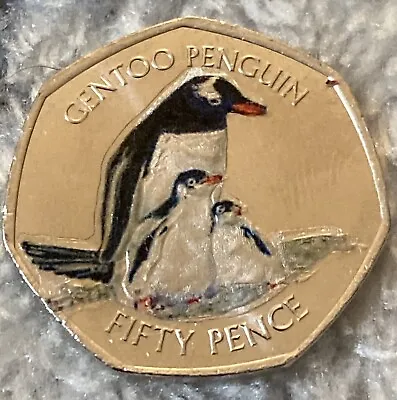 Gentoo Penguin 🐧 50p Unc Coin Falkland Islands 🇫🇰 Decal Sticker Gift 🎁 Xmas • £0.25
