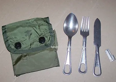 Mess Spoon Fork Knife Utensil & P38 USA Military USMC In Medic Pouch Case USA • $19.90