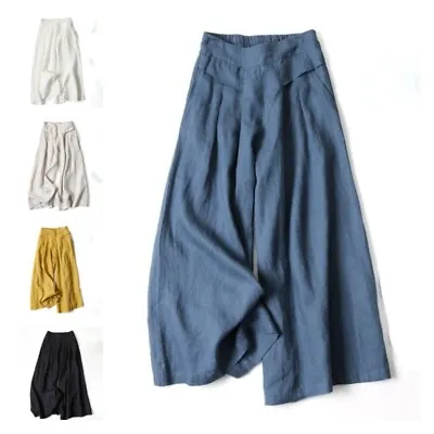£27.77 • Buy Women Wide Leg Cotton Linen Pants Trousers Loose Elastic High Waist Bottom