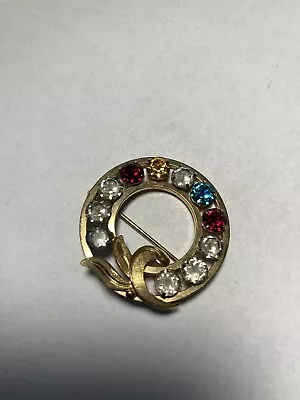 Vtg Van Dell 12k Gold Filled Wreath Pin Brooch Rhinestone Birthstones Mother’s D • $11