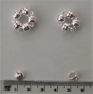 10 Silver Plated Small Round Magnetic Clasps - Good Quality Jewellery Findings • £6.50