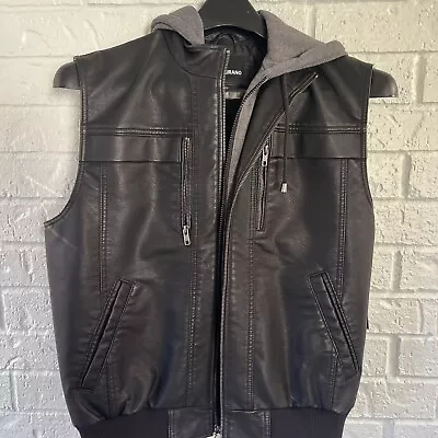Murano Faux Leather Vest With Removable Hood Black Large Brand New • $55.96