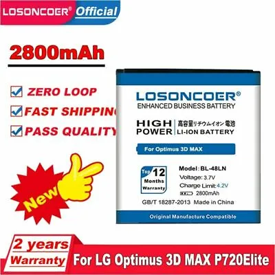 LOSONCOER 2800mAh BL-48LN BATTERY For LG Optimus 3D MAX P720 P725 Elite LS696 • £17.24