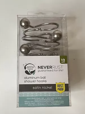 Zenna Home 12 Pack Satin Nickel Aluminum Ball Shower Curtain Hooks Never Rust • $13