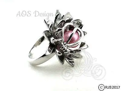 $14 • Buy Pearl Cage Ring Lotus Flower Ring Silver Locket Holds Beads Pearl Princess Mulan