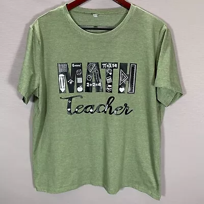 Womens Tee Shirt 2XL Math Teacher Graphic Green Cotton Blend Short Sleeve Top • $4.99