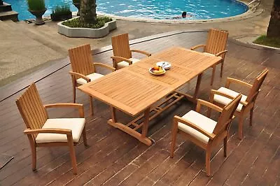 7-Pc Outdoor Teak Dining Set: 94  Masc Rectangle Table 6 Stacking Chairs Goa • $3220.49