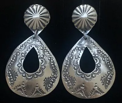 Navajo Sterling Silver Concho Open Tear Drop  Earrings - Vincent Platero VJP • $228