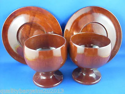 Handcrafted ROSEWOOD PORT MACQUARIE GOBLET + SAUCERS VG Man Cave -  • $275.50