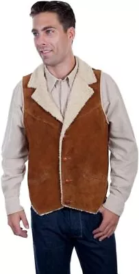 Scully Western Vest Mens Faux Shearling Lapels Suede L Café Brown 28 • $55.99