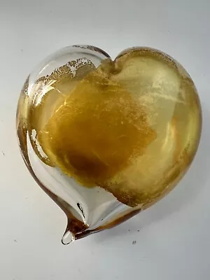 Randy Strong Iridescent Gold Art Glass Heart Paperweight SIGNED/DATED Mint! • $41