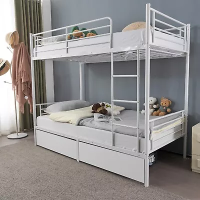 Twins Bunk Bed With Metal Frame Sleeper  Storage Double Drawers Safety Headboard • £138