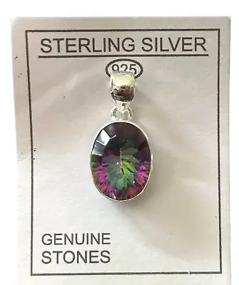 Sterling Silver Pendant-Mystic Quartz-purple Green Pink Genuine Stone- Oval • $26.99
